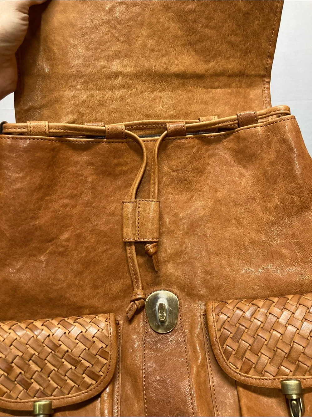 Anonimo Fiorentino Women's Woven Leather Backpack - Tan (OKPM-09-031)
